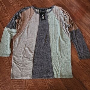 Gigio Women's Colorblock Blouse - Gray, Light Gray, Tan & Green